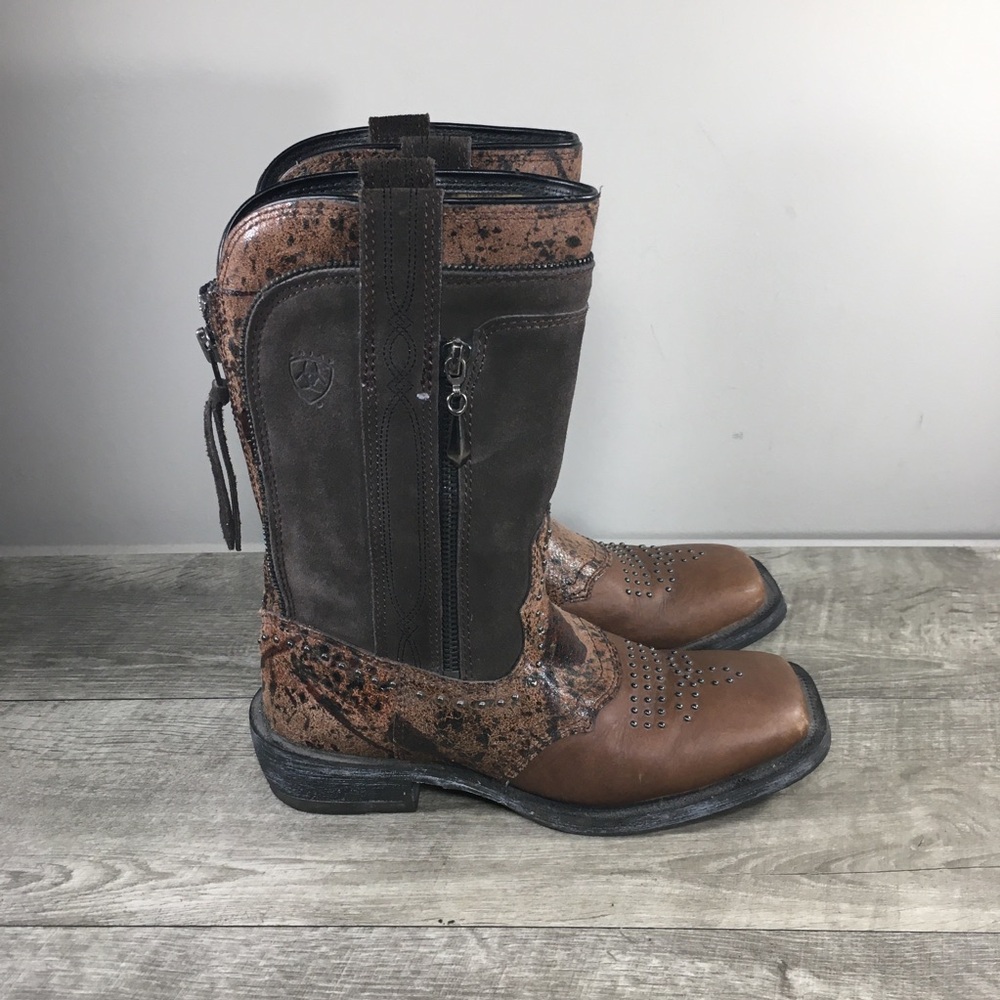 Womens Ariat 10008731 Rodeo Rocker Leather Riding Western Studded Boots Size 6.5